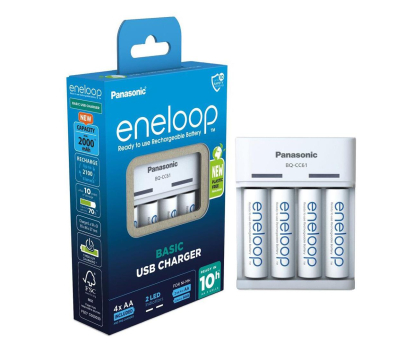 Akcesoria Foto PANASONIC ŁADOWARKA BASIC USB + 4x AA ENELOOP 2000 mAh K-KJ61MCD40USB